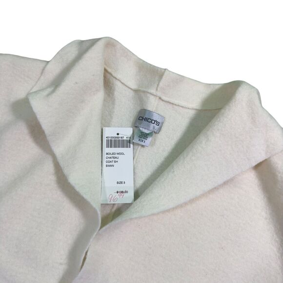 Chico's Chateau Coat Women's XL Ivory Long Sleeve 100% Boiled Wool Formal Wear - Picture 3 of 7
